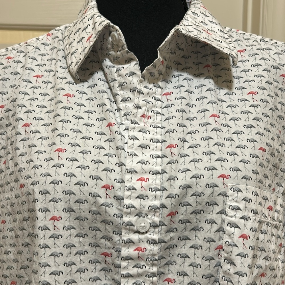 Men's White and Pink Flamingo Patterned Shirt - Picture 2 of 5
